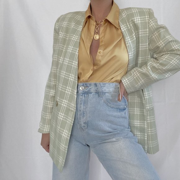Vintage Pistachio & White Oversized Plaid Blazer - Picture 6 of 10